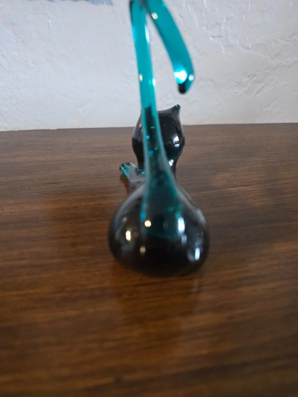 Vintage Hand Blown Glass Cat Figurine Teal/Dark Blue Black